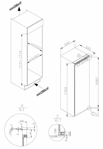 Réfrigérateur d'appareils ménagers 316L Réfrigérateur encastré