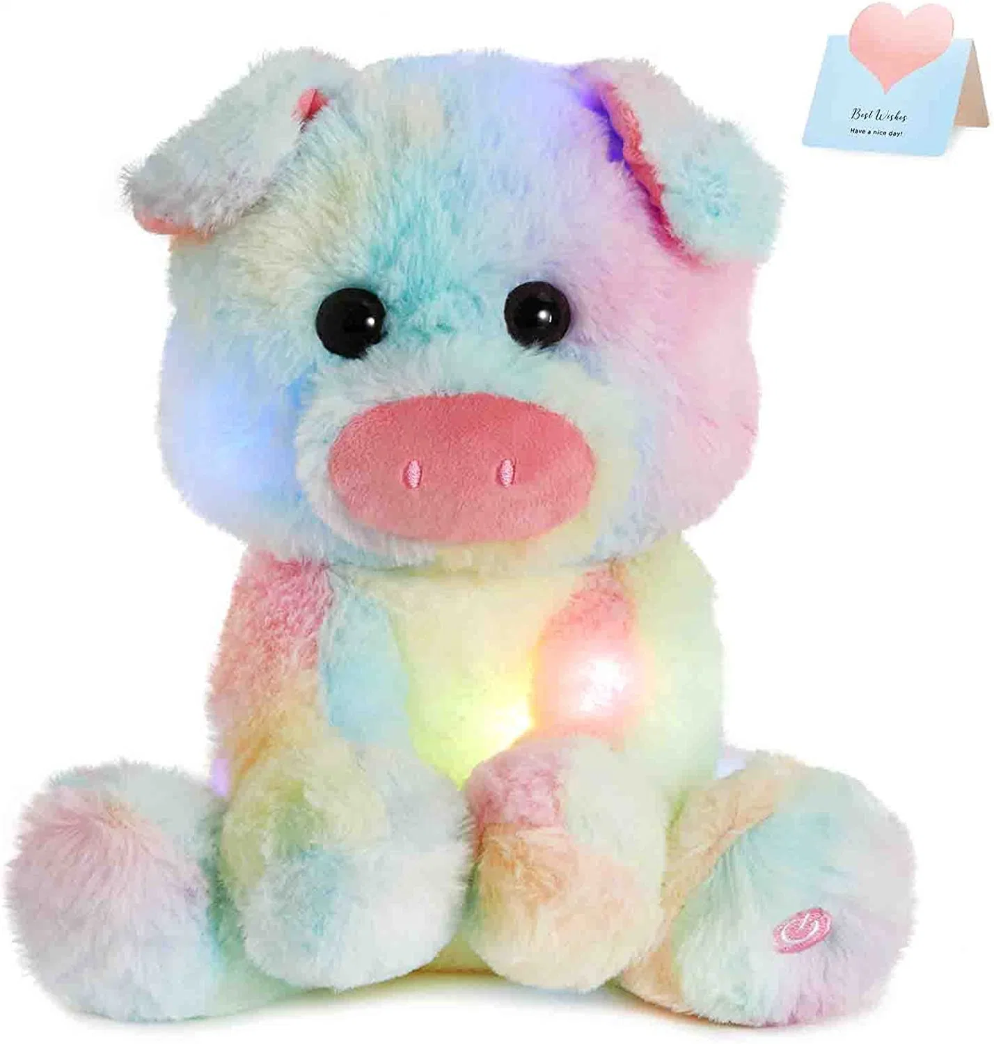 Light up Rainbow Pig Stuffed Animal LED Soft Plush Farm Animal Toy with Night Lights Ideal Children's Day Birthday for Toddler Kids