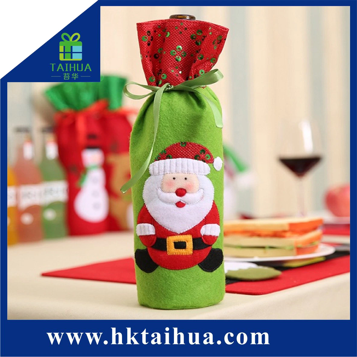 Promotional Christmas Gift Decoration Cloth Packing Bag for Winebottle