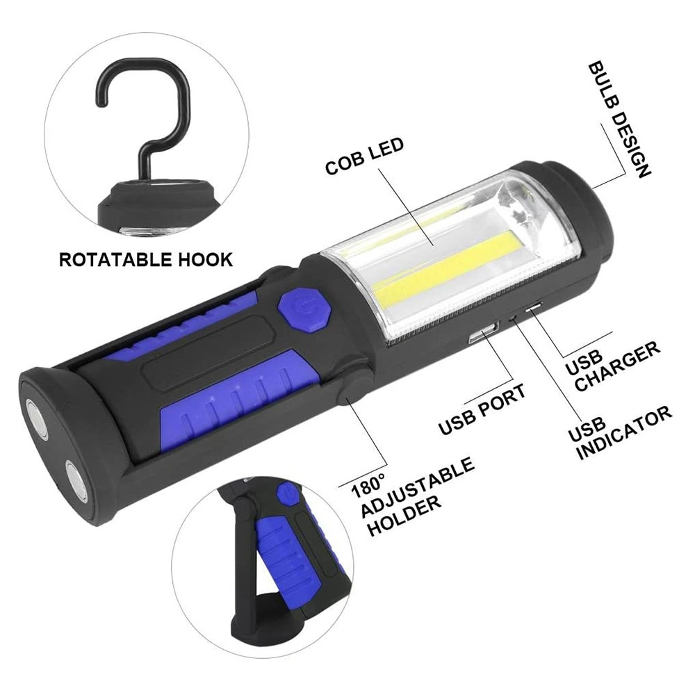 3W COB+1 LED Inspection Lamp Hand Torch Rechargeable Work Light with USB Charging Port Pivoting for Camping Hunting Hiking Car Repair etc (RWL09)