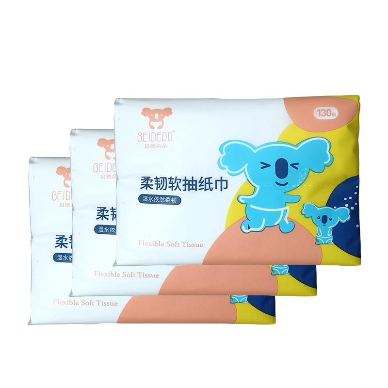 China OEM 130 Draws 3-Layer Original Wood Pulp Facial Cleaning Tissues