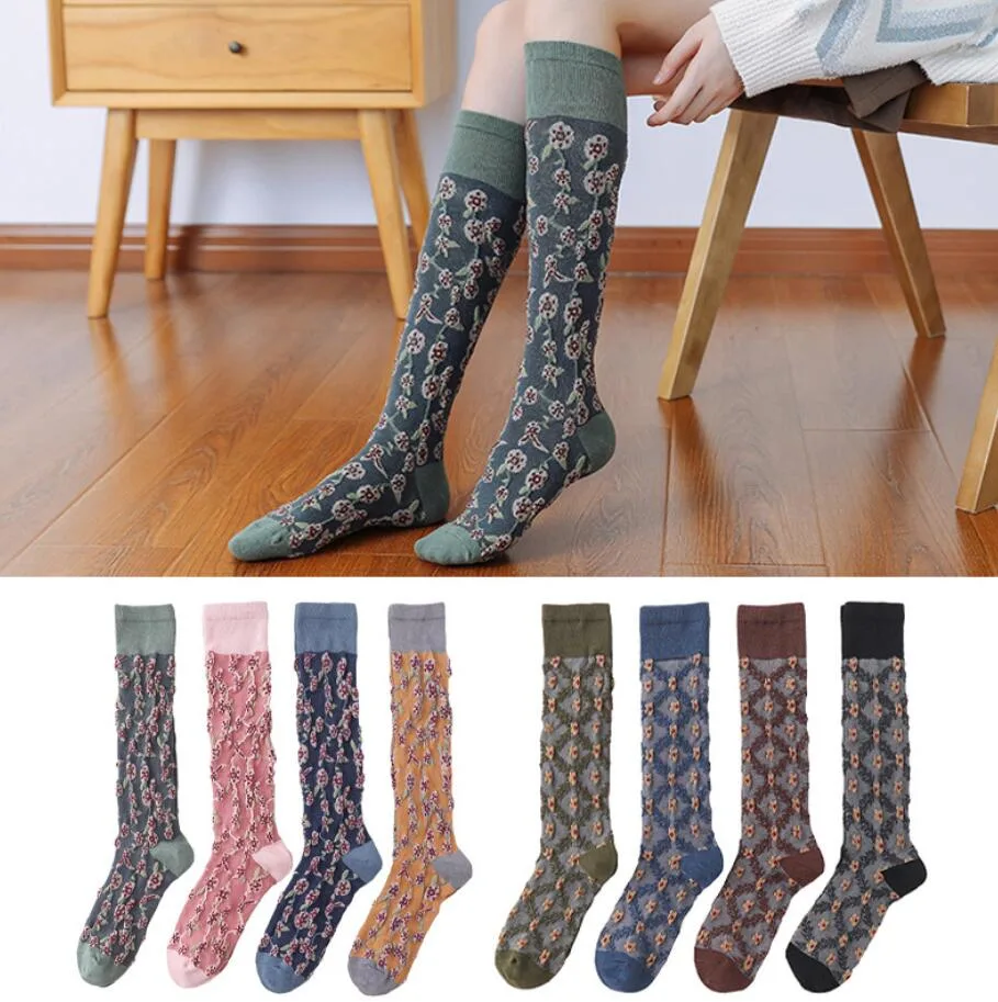 De estilo japonés Grils Fancy clásico diseño multi coloridas telas Knee High Socks