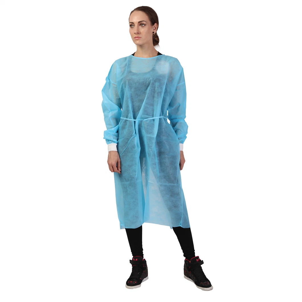 Medical Protective Isolation Gown Blue PP Nonwoven PE Coating Level 1 Fluid Resistant China Supply