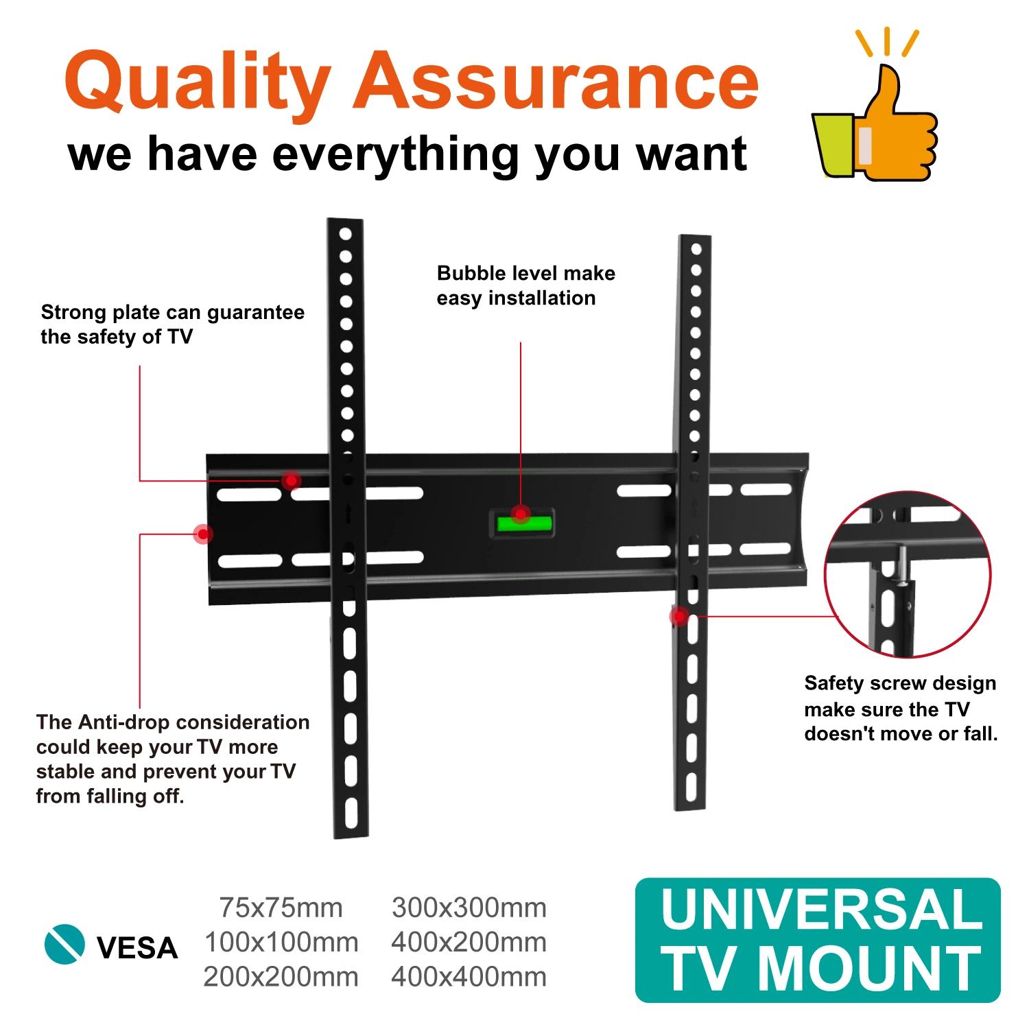 Universal LCD TV Wall Mount Fixed TV Mount Max Vesa 400*400mm Slim TV Bracket