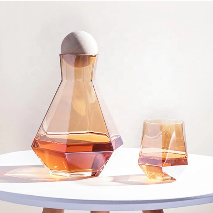 Wholesale/Supplier Nordic Style Home Kitchen 1800ml 60oz Large Capacity Hexagonal Diamond Borosilicate Amber Glass Tea Water Jug Set with 6 Cups