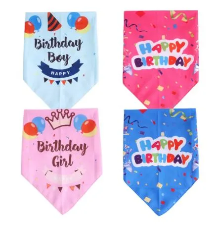 Happy Birthday with Triangular Bandanas Bandana Pink Scarf Pet Product Puppy Kitten Teddy Chihuahua Neckerchief Dogs Accessories Gift