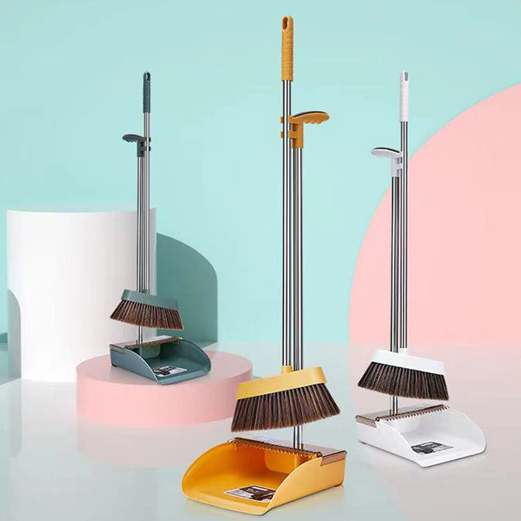 Factory Supply Household Sweeping Tool Cleaning Set Plastic Durable Stainless Steel Long Handle Dustpan and Broom Set