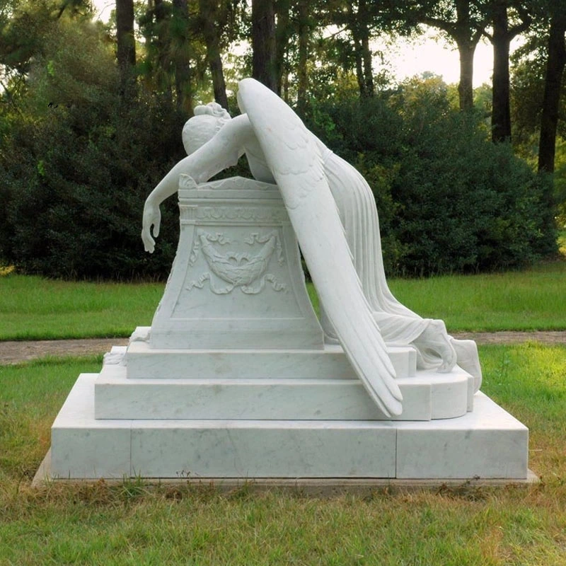 Decoração personalizada do cemitério chorando Angel Headstone White Marble Chying Angel Tombstone