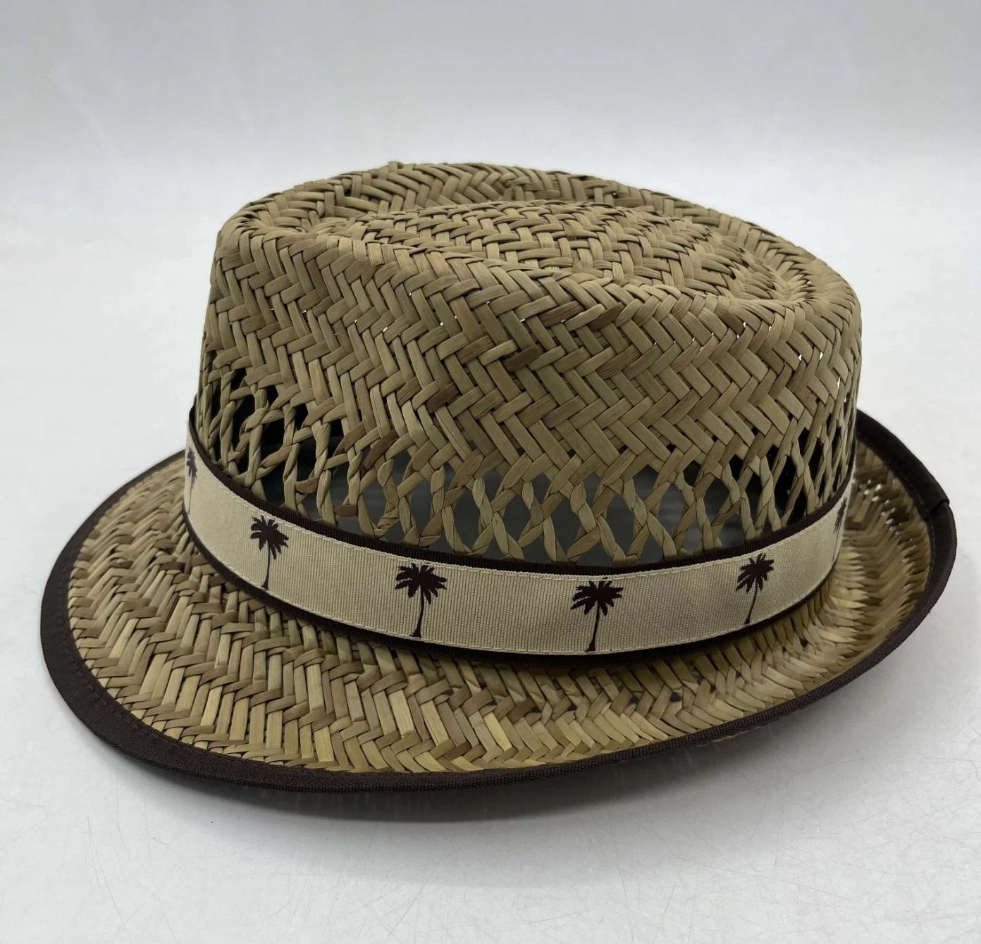 Outdoor Natural Rush Straw Palm Tree Band Men Fedora Hat