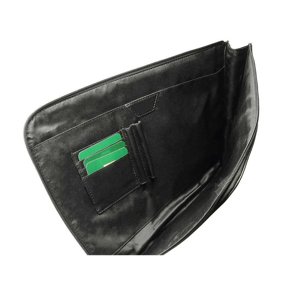 A4 Black Zipper File Folder Leather Document Bag