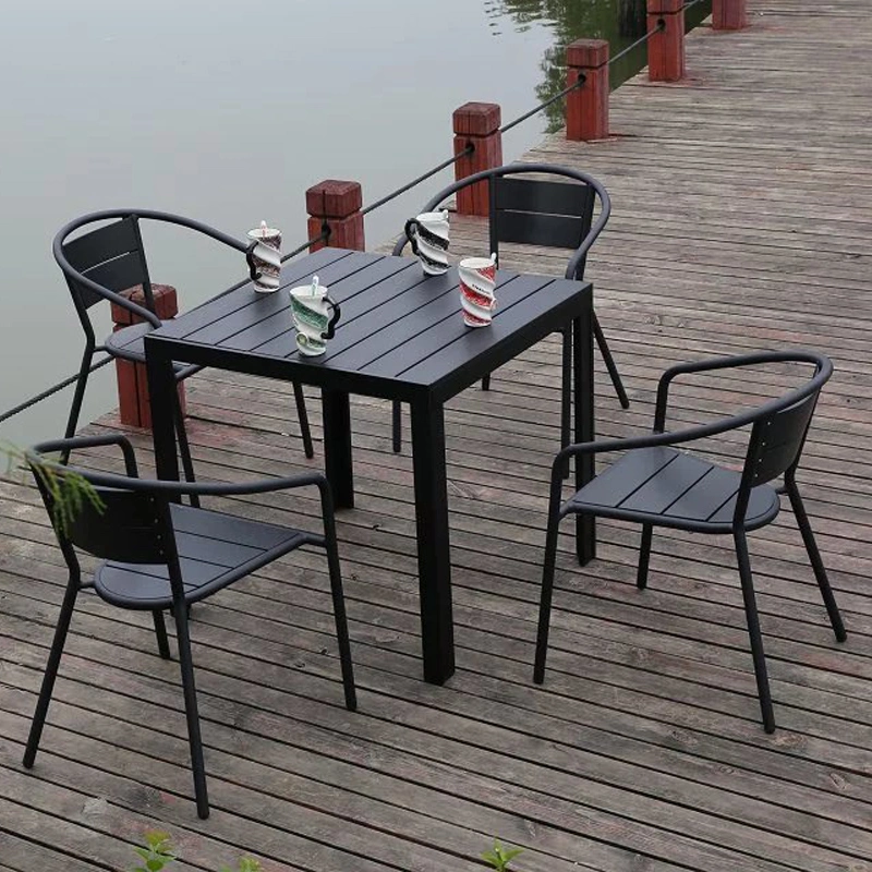 Caliente la venta de muebles de patio al aire libre de buena calidad de Muebles de aluminio juego de comedor mesa de madera de plástico de mobiliario de jardín