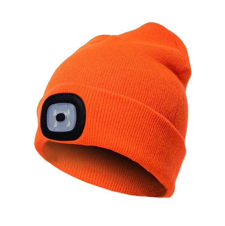 USB Rechargeable 100% Acrylic LED Winter Beanie Hat with Light