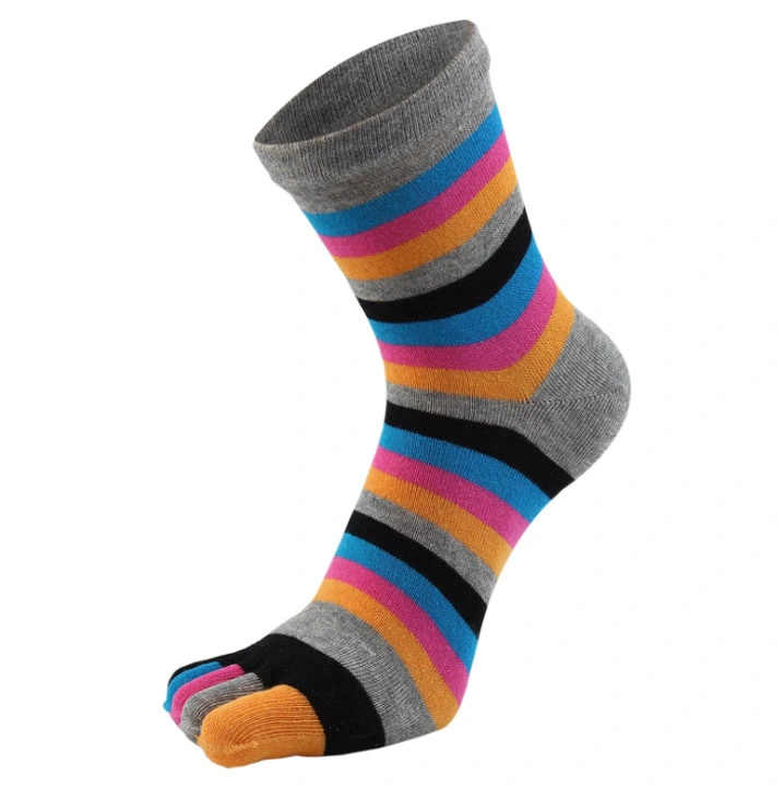 Custom Made Colorful Stripe Cotton Mens Ankle Full Toe Socks