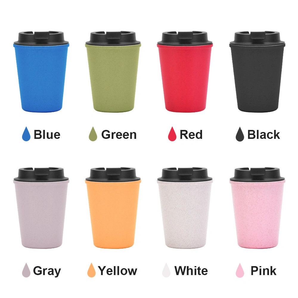 350 ml, parede dupla personalizável reutilizável, sem BPA, palha de trigo para viagem Caneca de copo de café em plástico