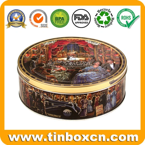 Custom Metal Box Round Biscuit Can Cookies Tin for Food Packaging