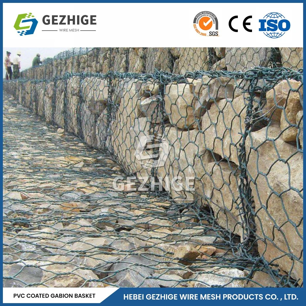 Gezhige 100x120 mm Wire Mesh de gabions en grillage hexagonal 2.0-4.0mm Épaisseur de fil galvanisé recouvert de PVC et de la Chine de gabions 2.0*1,5*1,0 M Meshs de gabions en acier galvanisé