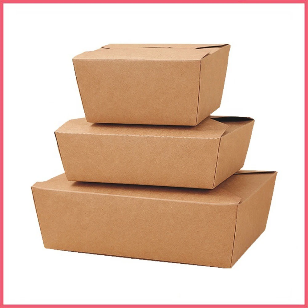 200PCS/Box 800ml Fsc FDA Custom Kraft Paper Waterproof Oil-Proof Salad Hotdog Snack Sushi Fried Chicken Disposable Lunch Meal Takeaway Fast Food Box Container