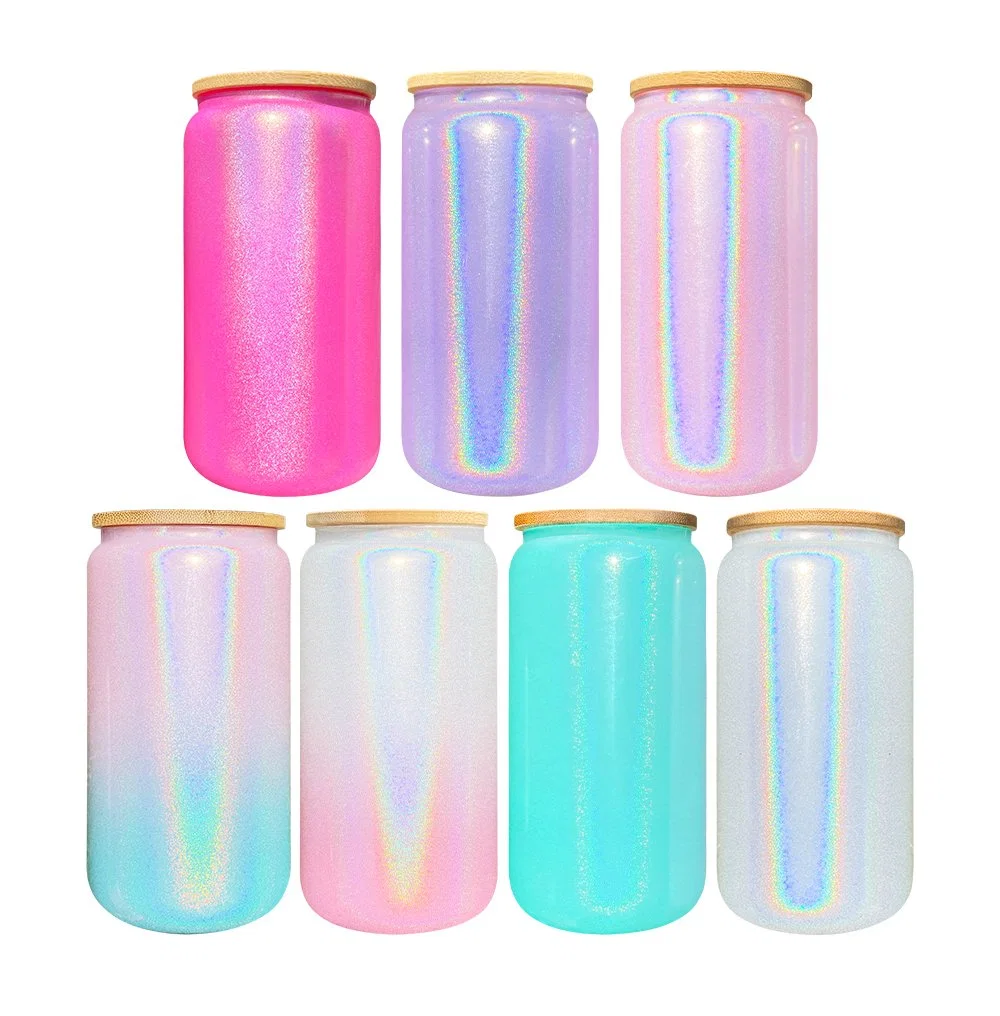 USA Warehouse Sparkle Shiny Glitter Glass Can Bulk White Glitter Shimmer Can Glass Mug Blue Pink White Silver Purple Soda Beer Coffee Tumbler Cups USA Warehouse