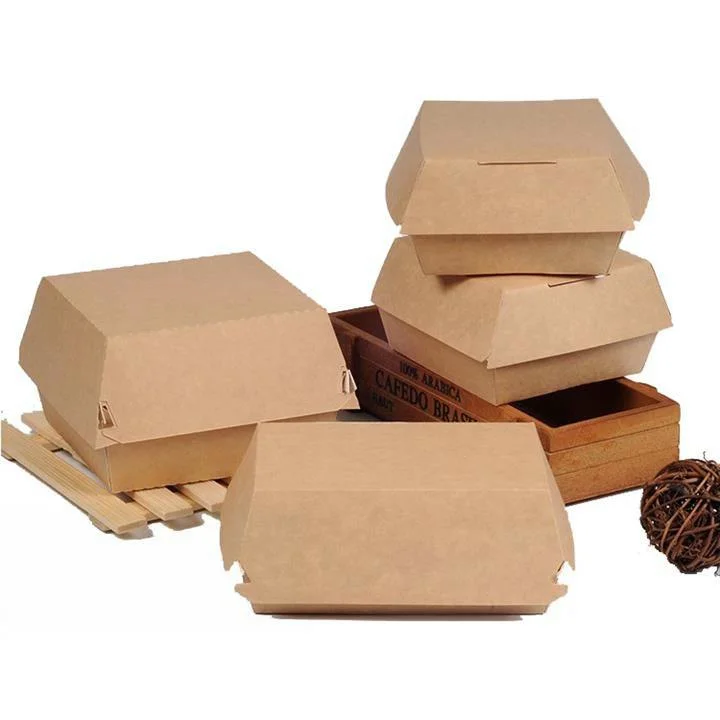 Boîte hamburger en carton de papier d'emballage alimentaire brun micro-Flûte