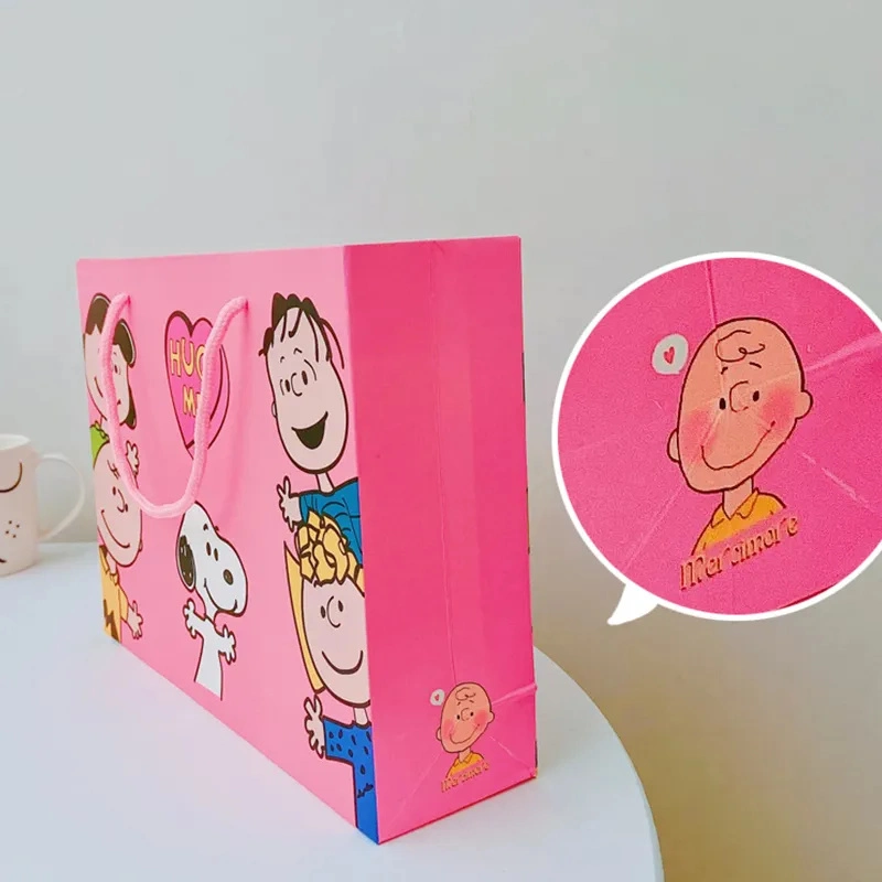 Customised Hot Pink Paper Bag Recycled Personalized Cute Cartoon Sanrio Clothing Shoes Garment Paper Packing Bag