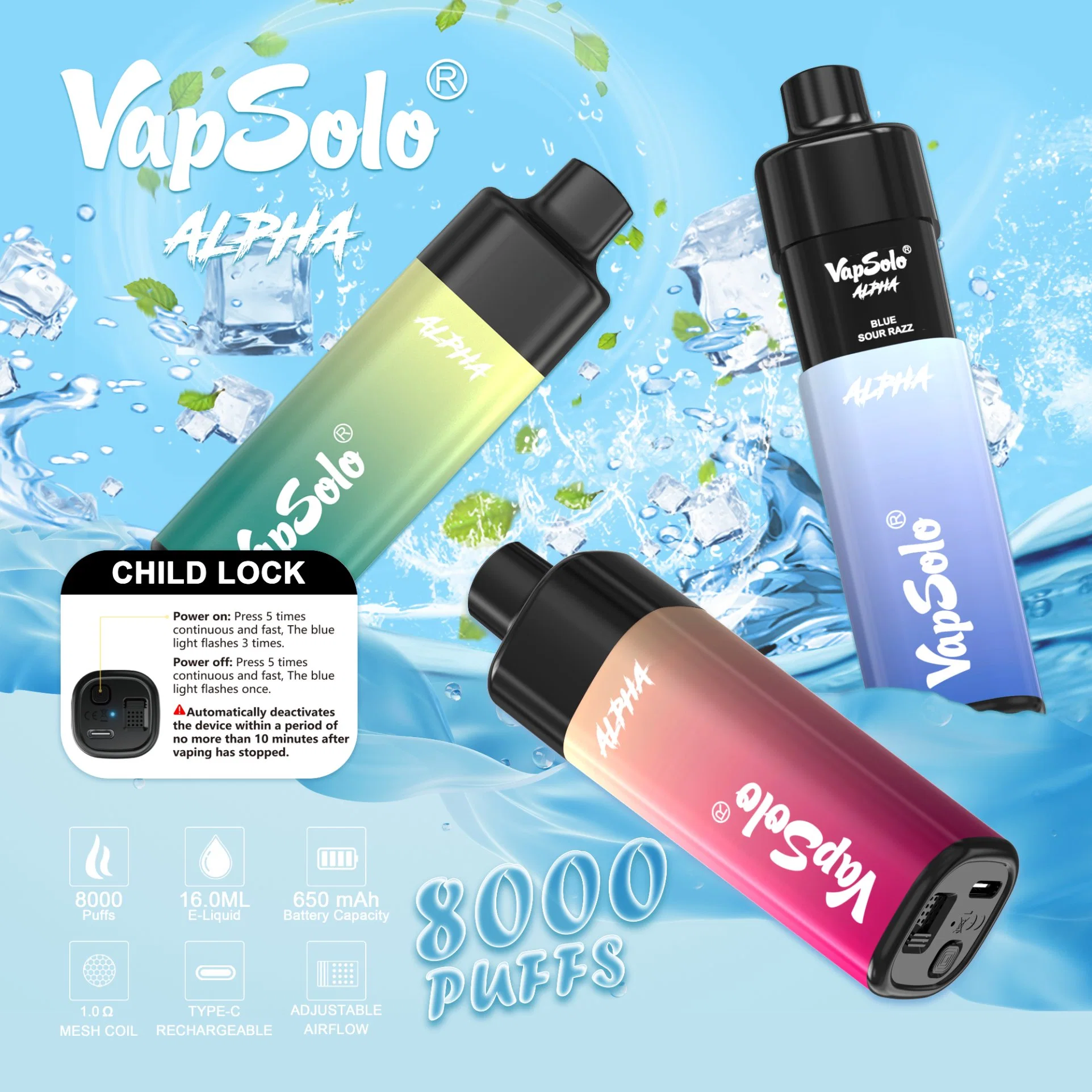 طقم نظام Vaploo Alpha E Cig Pod من الفئة 8000 أطواق قابلة لإعادة الشحن قلم التبخير القابل للاستخدام في وضع التخلص من وظيفة الأطفال