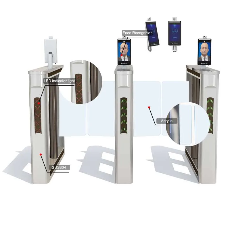 Facial Recognition & Temperature Measurement Stainless Steel Swing Turnstile Barrier Gate