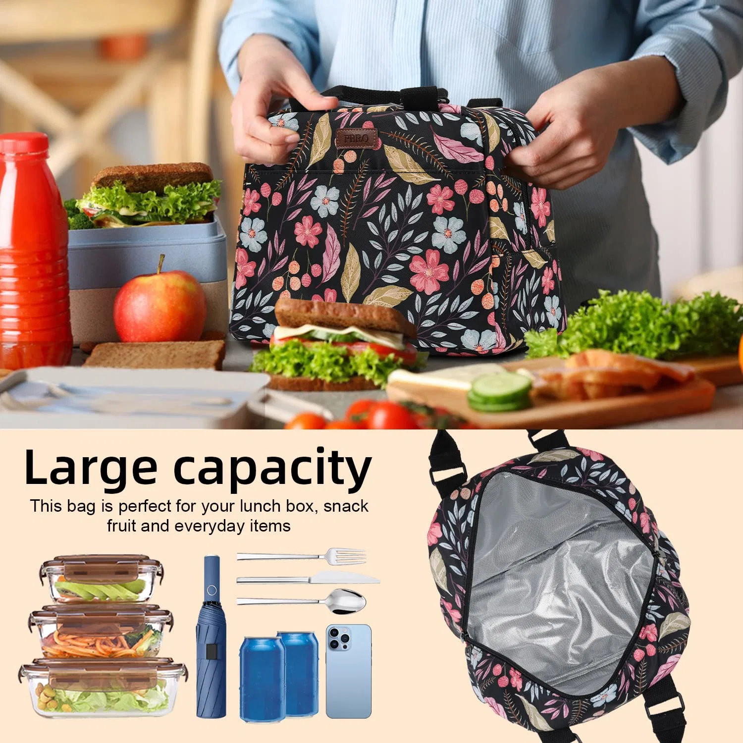 Insulated Lunch Women Large Reusable Lunch Tote Travel Cooler Bag