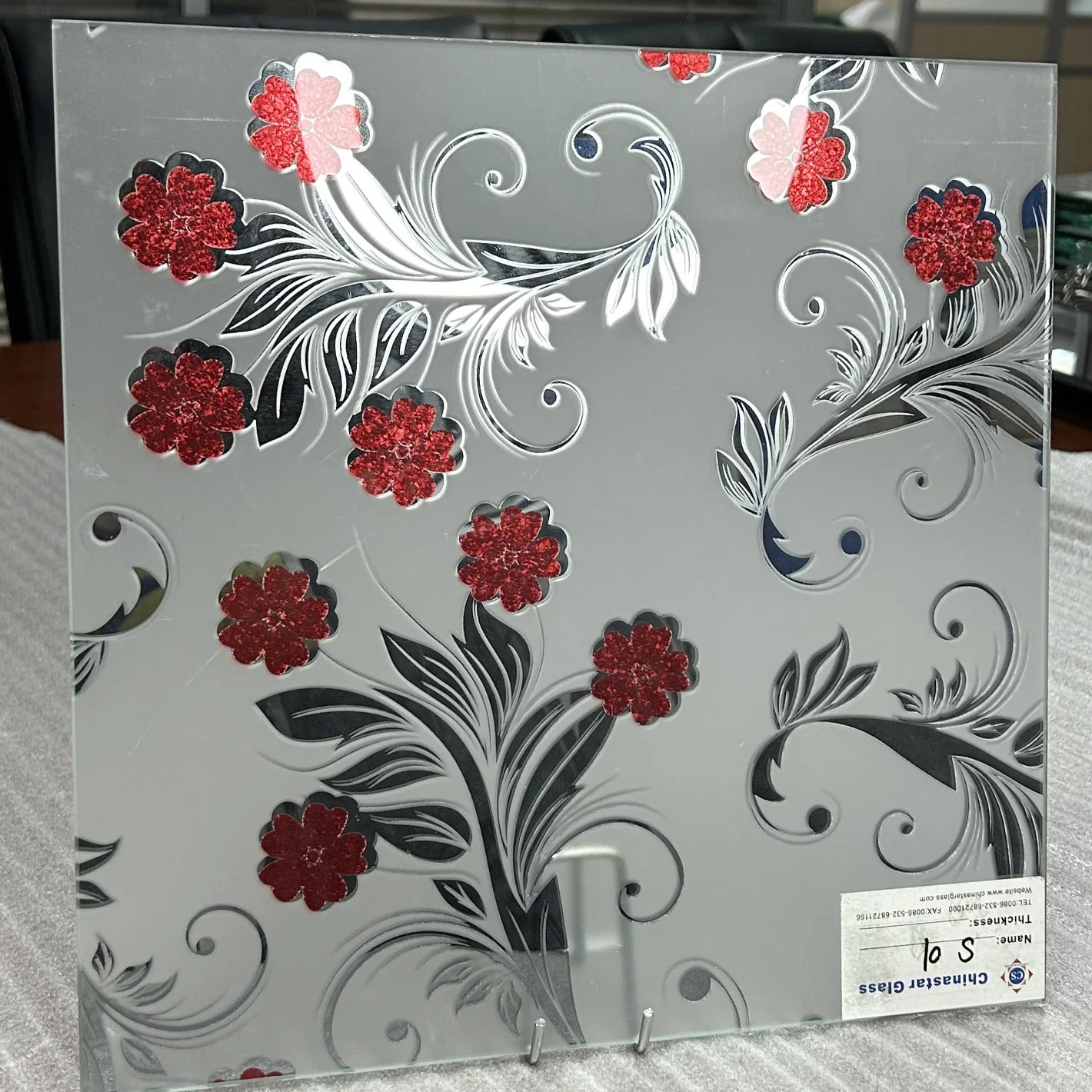 1650*2140mm Titanium Coated Ice Flower Acid Etched/Frostedsandblasting/ Design Art Decorative Glass