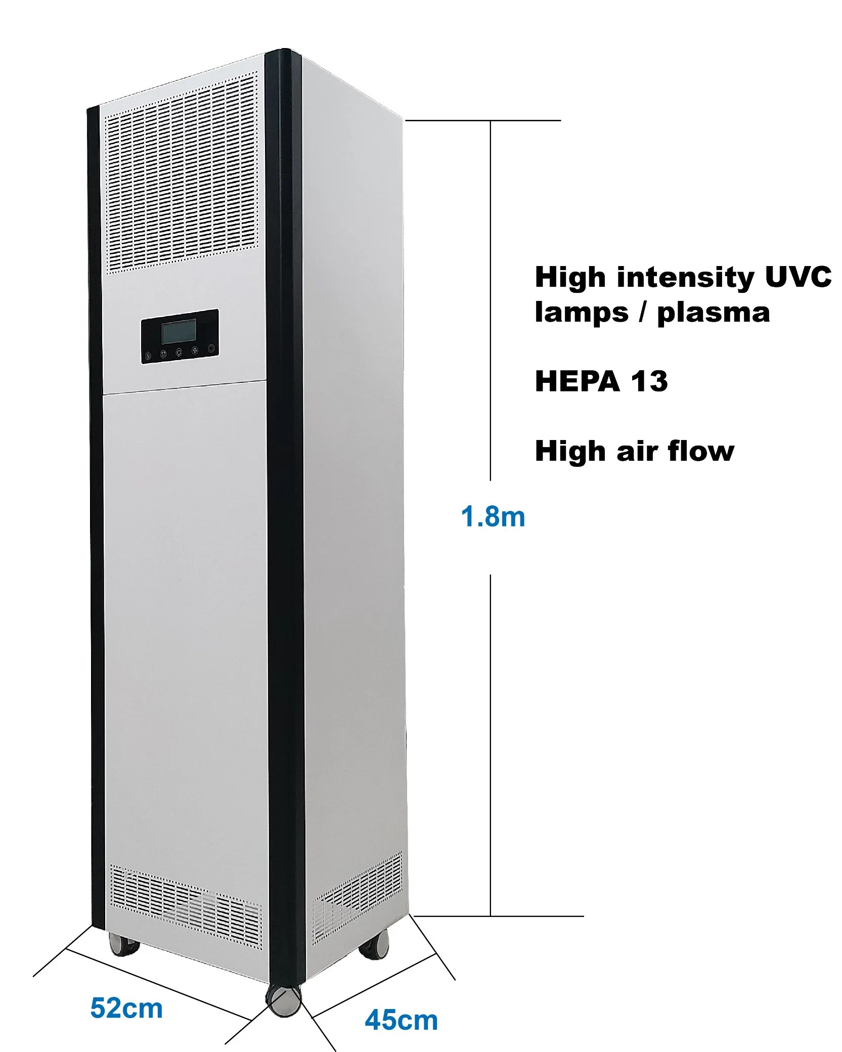 H13 Carbon Filtration Metal Housing Hospital Office UV 254nm Air Purifier