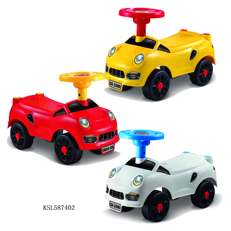 Usine en gros de jouets de voiture pour bébé en plastique avec dossier, avec des dessins animés chauds, Lamborghini BMW. Voiture pour bébé à glissière, jouet de voiture pour enfants.