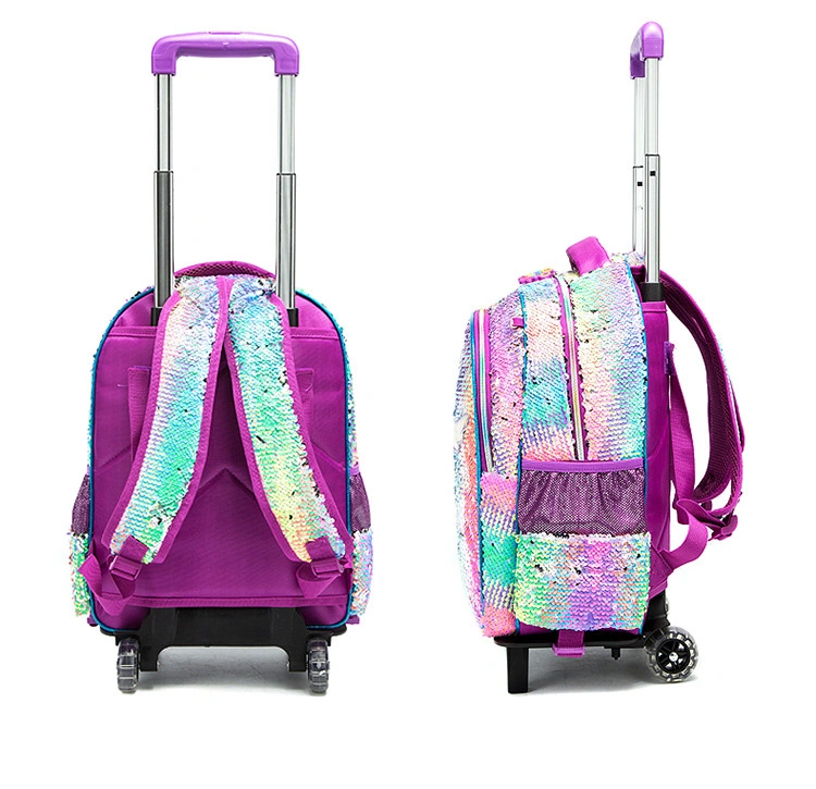 Factory New Sequin Glitter Cute Carton School Trolley Bag Set 3 Pieces