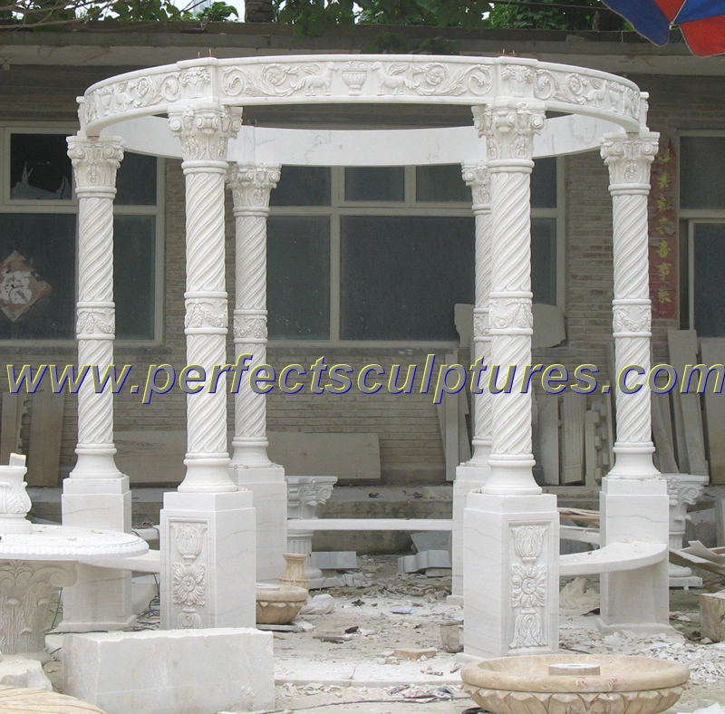 Garden Decorative Carved Stone Sculpture Marble Carving Gazebo for Outdoor Decoration (GR034)