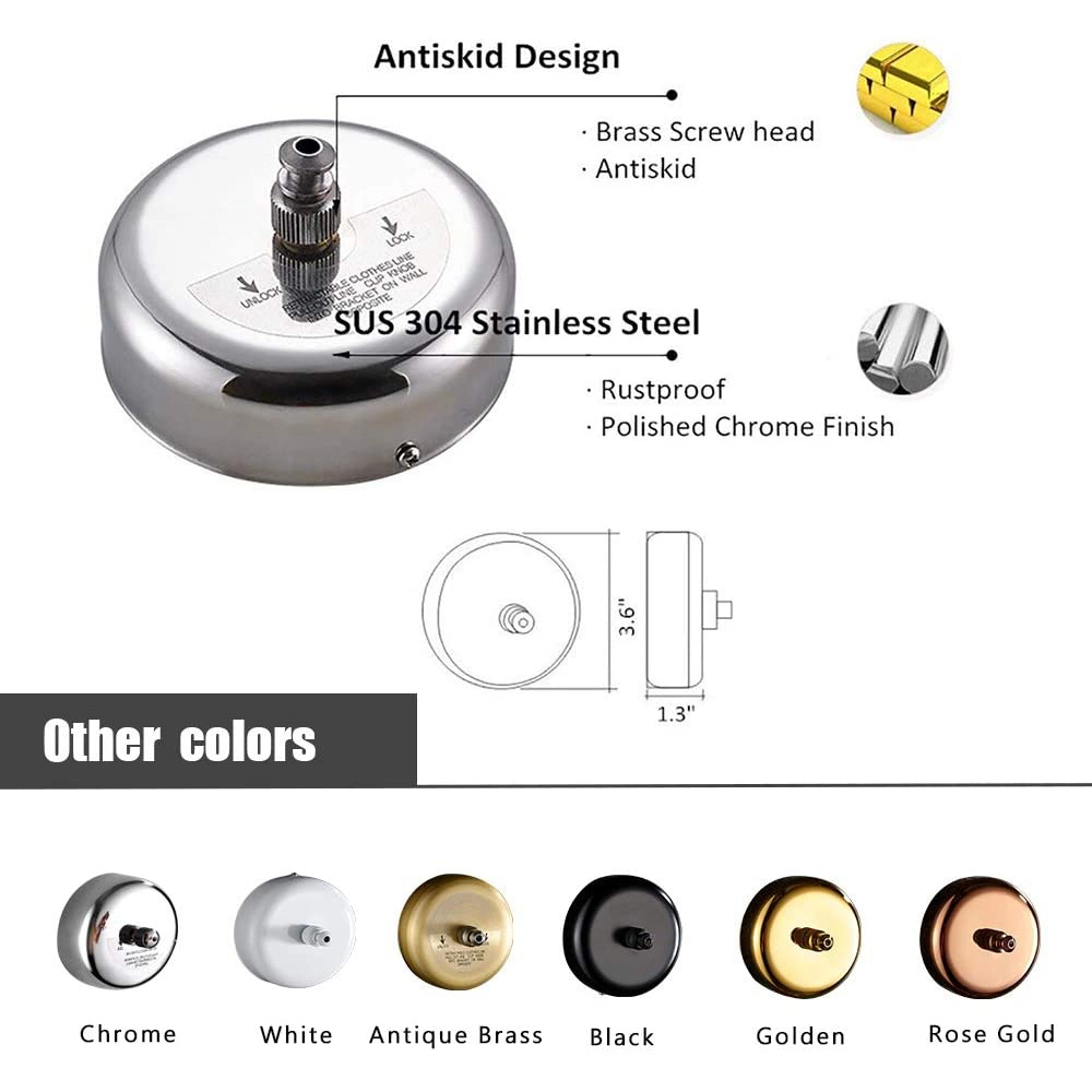 Corde à linge rétractable en acier inoxydable SUS304 avec corde solide réglable.