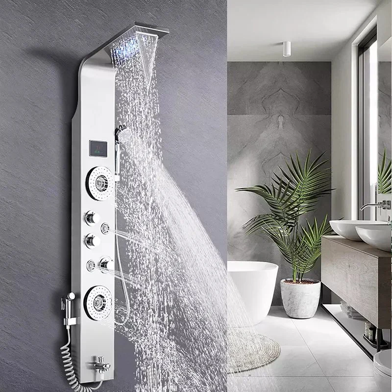 Multifunction Rainfall Wall Mounted Shower Panel with LED High Quality Thermostatic Stainless Steel Constant Temperature Single Handle Shower Panel