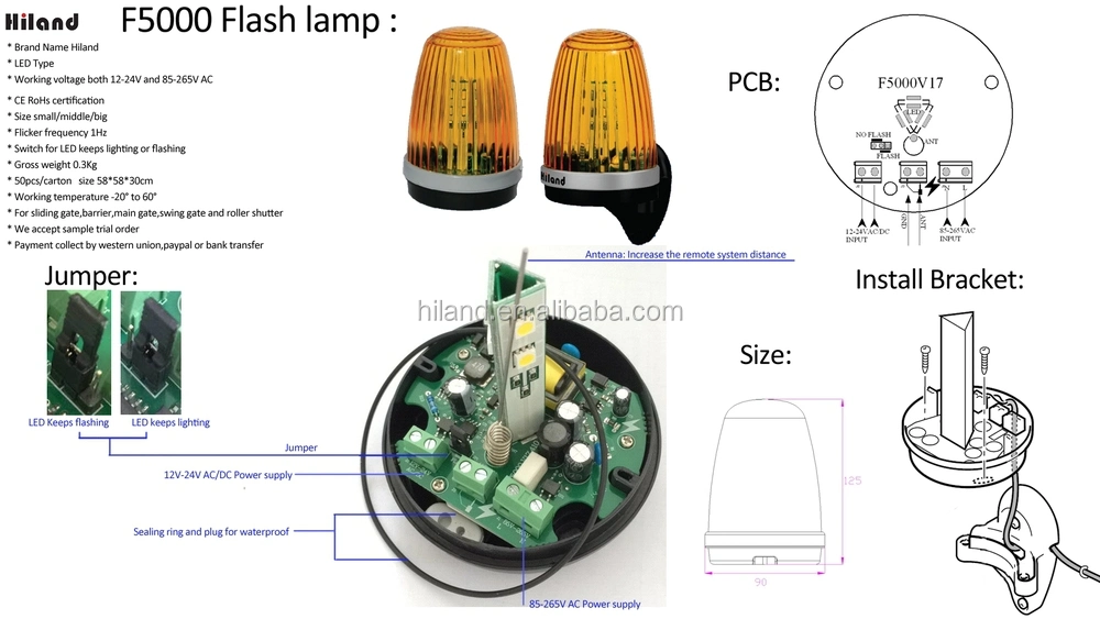 Hiland CE RoHS Approved Flash Lamp for Swing Gate/Sliding Gate/Auto Door