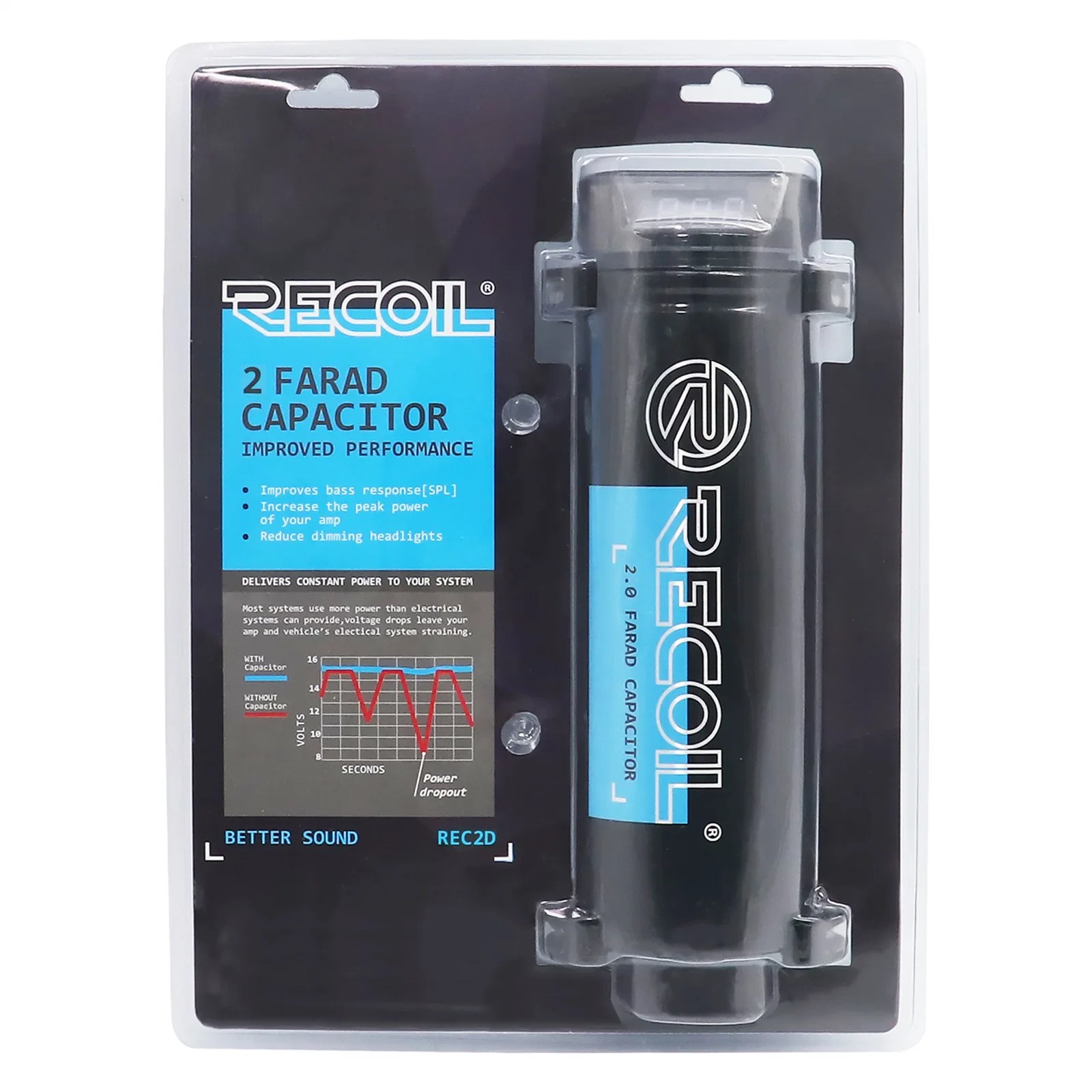 Edge Rec2d True 2.0 Farad 20V Car Audio Energy Storage Reinforcement Carbon/Electrolytic Hybrid Capacitor