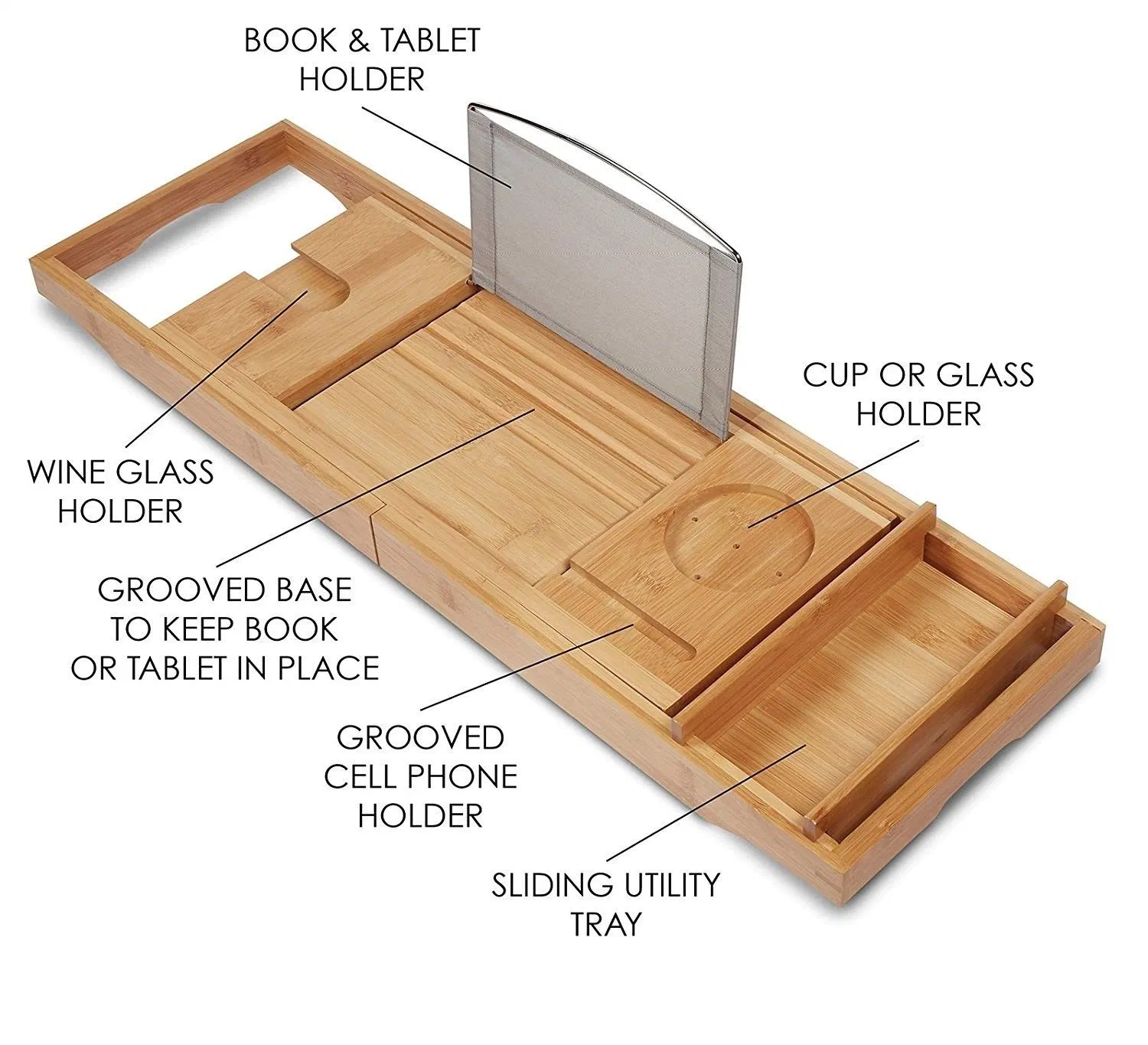 Bañera Bandeja - Baño de bambú Craft Caddy puente de baño ESCAMOTEABLE BANDEJA Bandeja para rack de almacenamiento de tablas titular de la tableta