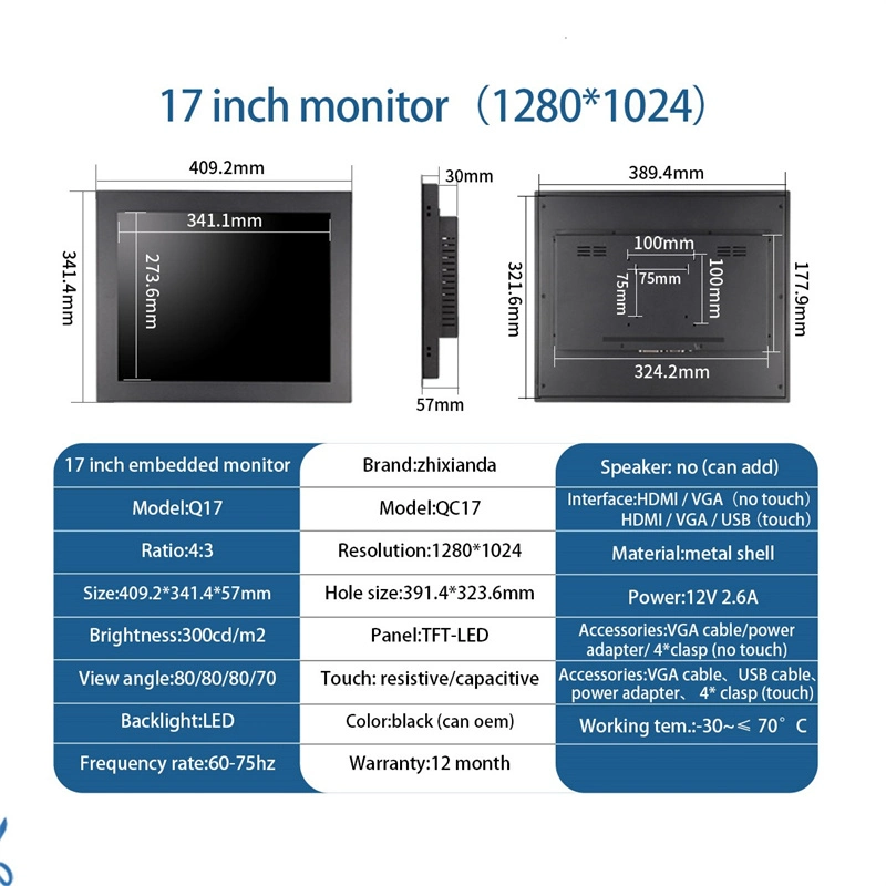 Pantalla IPS LED industrial de 17 pulgadas de bastidor abierto Pantalla del monitor