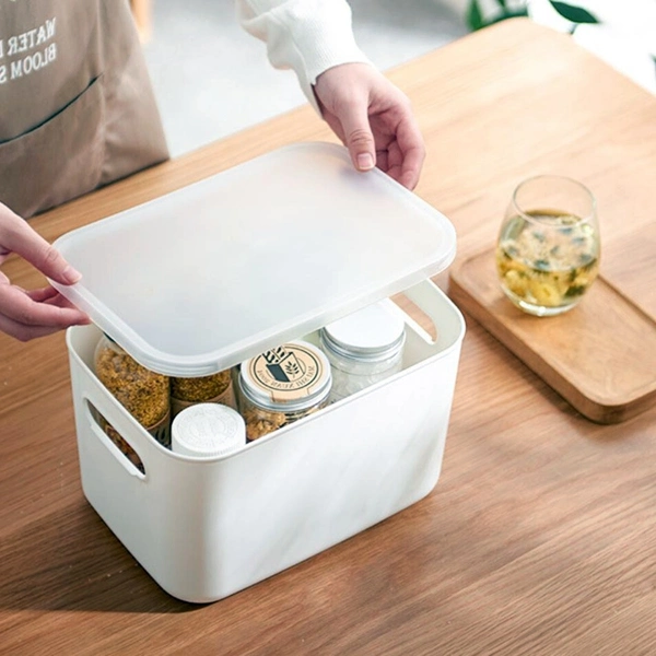 Kitchenware Storage Basket with Lid Pantry Bathroom Organization Tubs Containers