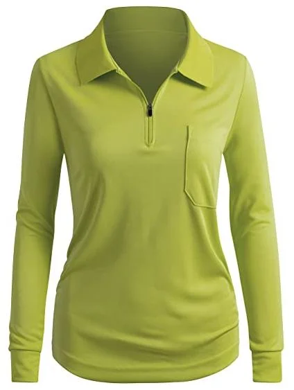 High quality/High cost performance  1/4 Zip up Neck Golf Blank Long Sleeve Women Polo Shirt with Pocket