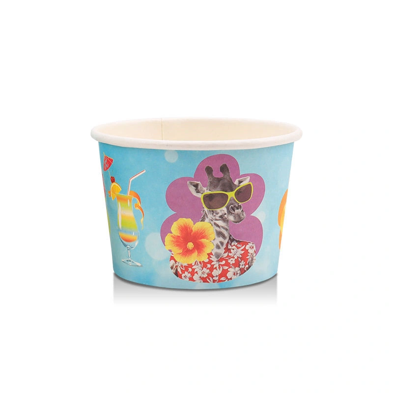 Custom Printed Design Disposable Ice Cream Paper Cup Bowl with Lid and Spoon