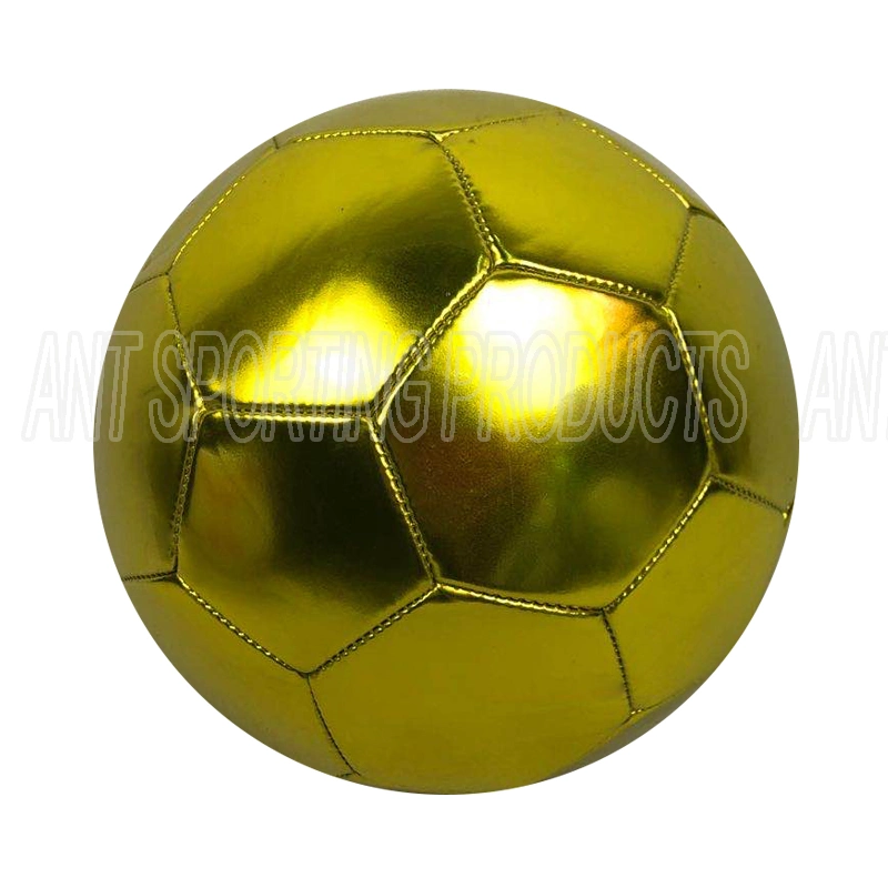 PVC de color oro metálico de cuero de tamaño de la pelota de fútbol cinco