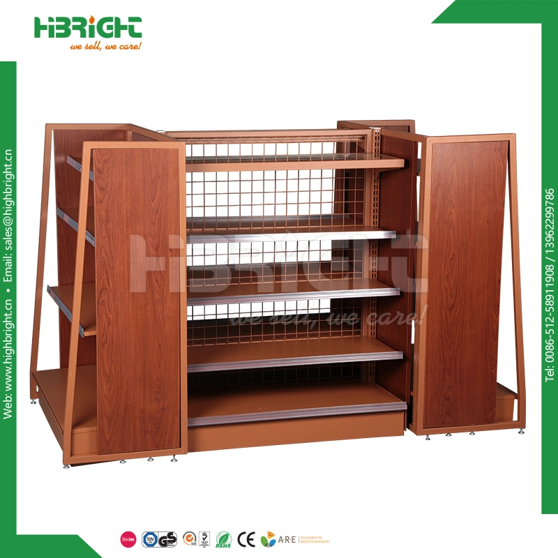 Metallic Wooden Display Stand Rack Gondola Supermarket Display Shelf