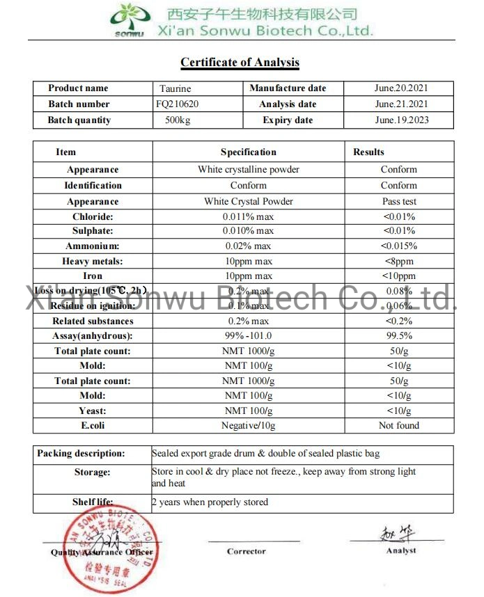 Hot-Selling CAS 107-35-7 of Taurine Powder