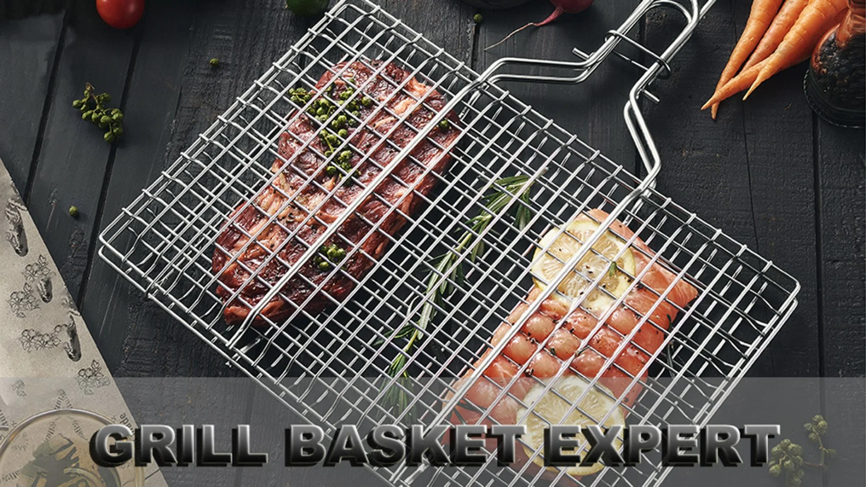 BBQ Accessories Stainless Steel Large Folding Grill Basket Set with Handle