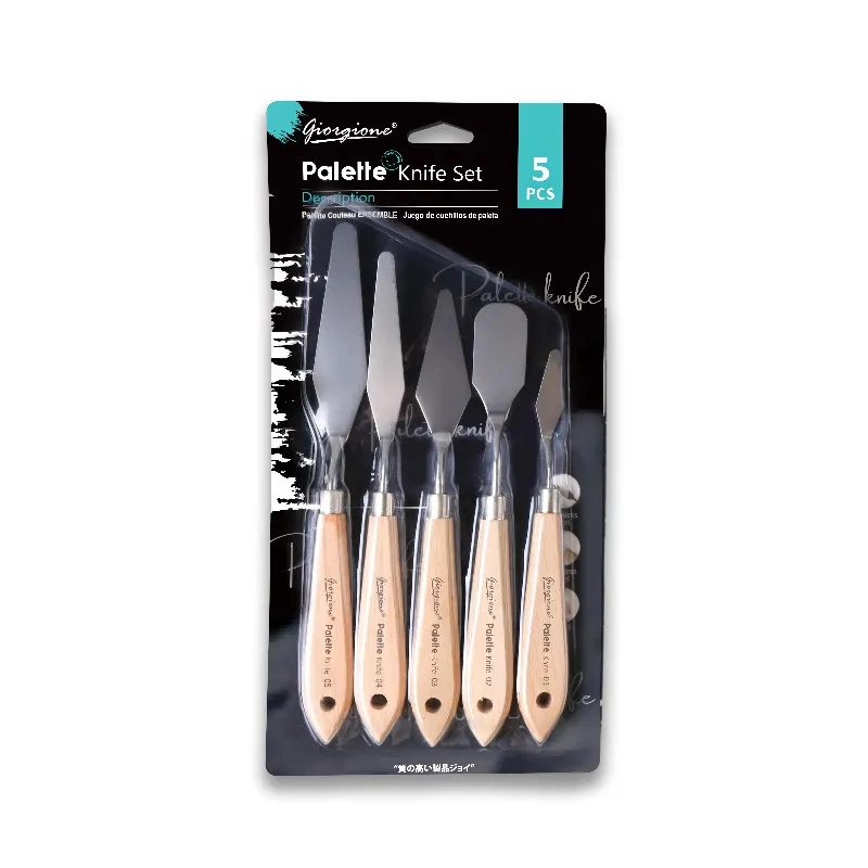 5PCS Palette Knife Wooden Handle Stainless Steel Oil Painting Knives Set Blister Package