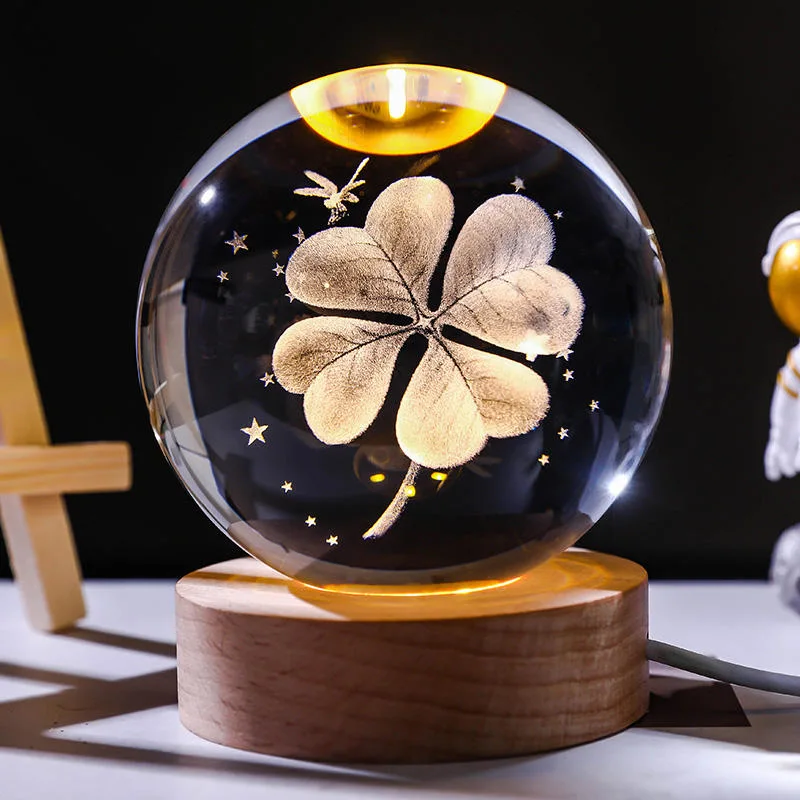 Christmas Gift 3D Galaxy Crystal Ball Wooden Base Solar System Planet LED Light Bedroom Table Desk Decoration Night Light