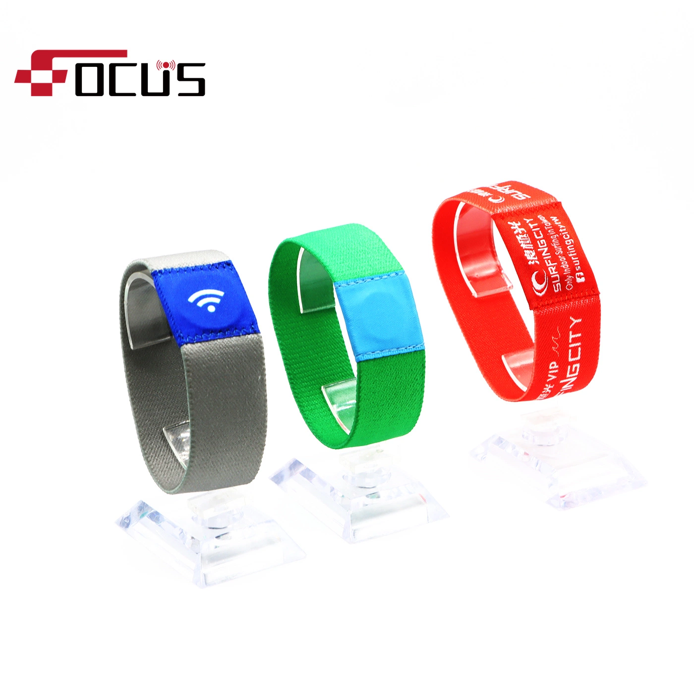 Customized Full Printing Woven Fabric Stretch Bracelet Elastic RFID Wristband