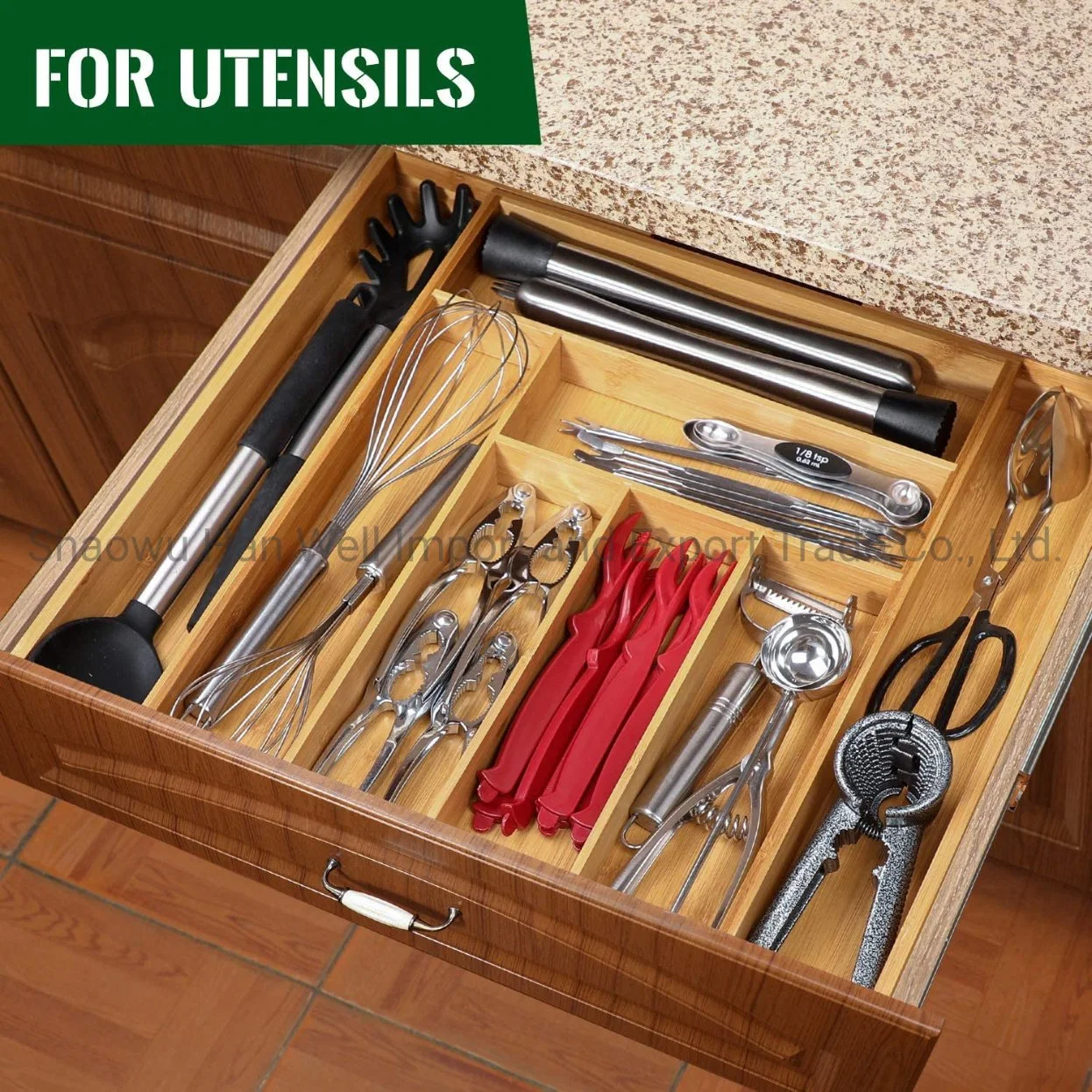 Expandable Bamboo Utensil Drawer and Storage Holder