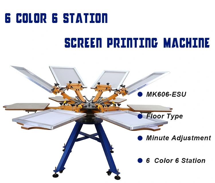 Manual de 6 de 6 estaciones de color de la máquina Pringting Carrusel Textil Tshirt Serigrafía impresora
